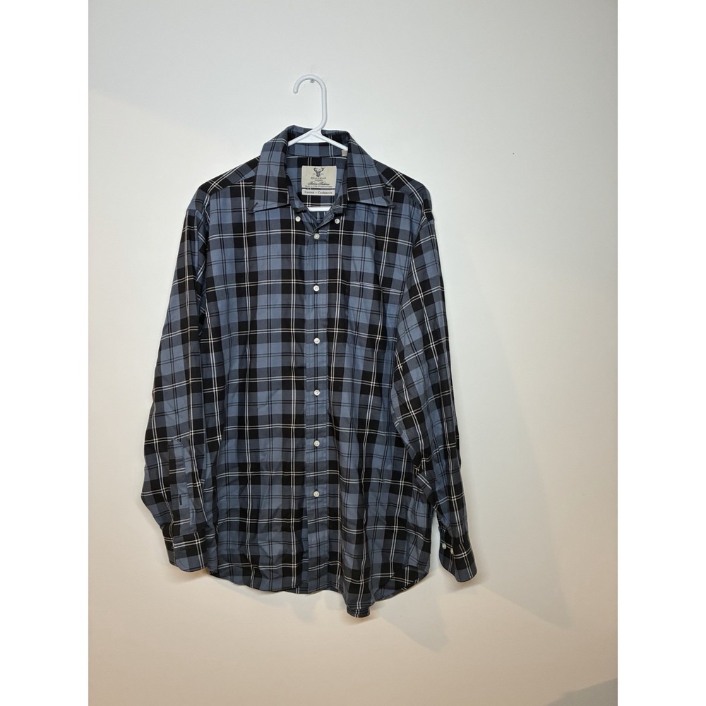 blue & black plaid cotton-cashmere button-down Braemar Tartans Brooks Brothers M